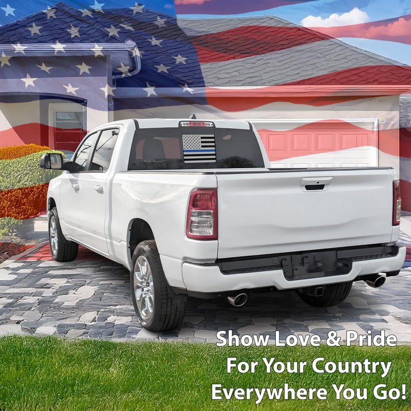 Bogar Tech Designs Rear Back Middle Window American Flag Vinyl Decal Compatible with and Fits Dodge Ram 2009-2025, Thin Blue Line - Image 2